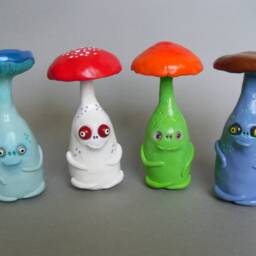 Polymer Clay Mushroom Figurine, Spooky Halloween Decor - thumbnail 4