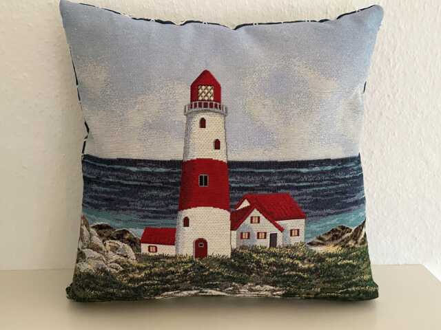 Decorative Cushion Cover House By The Sea Lighthouse Anchor Made Of Fine Tapestry Fabric For Chilling - image 1