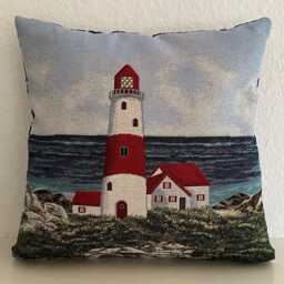 Decorative Cushion Cover House By The Sea Lighthouse Anchor Made Of Fine Tapestry Fabric For Chilling - thumbnail 3