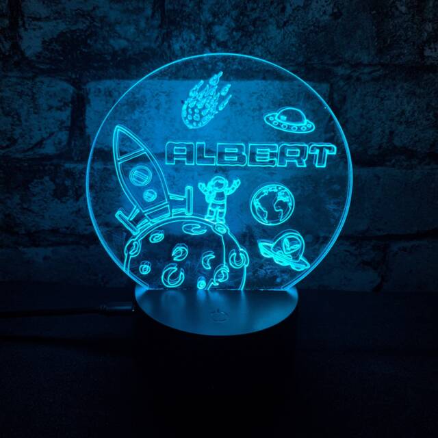 Personalised Space Led Night Light, Gift, Rocket Themed Lights, Bedroom Light - image 1