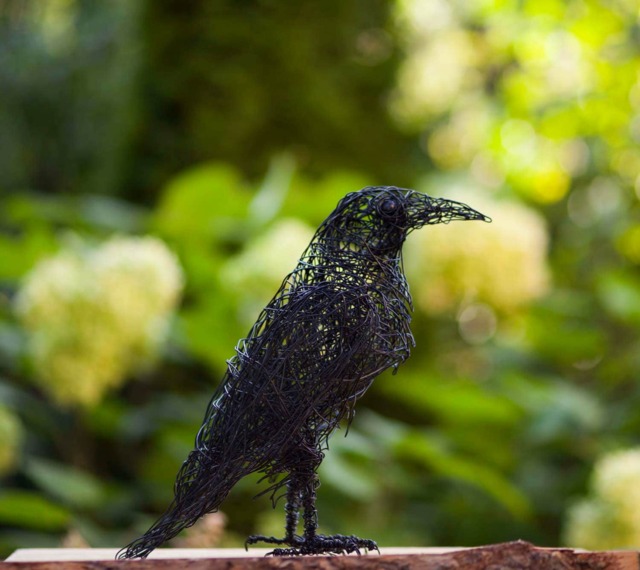 Crow Sculpture, Steampunk Decor, Wired Birds, Black Bird, Bird Lover Gift, Art, Figurine, Home Decor - image 1