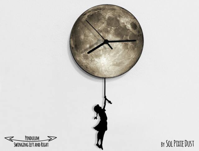 Girl With Braid Swinging On The Moon - Wall Clock Pendulum Clock Unique Decor Gift Idea - image 1