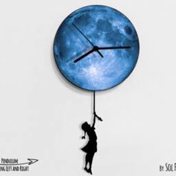 Girl With Braid Swinging On The Moon - Wall Clock Pendulum Clock Unique Decor Gift Idea - thumbnail 2