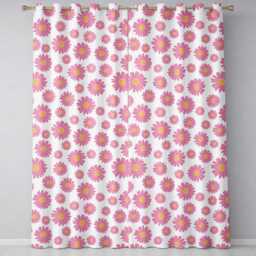 Grey Background Pink Daisy Floral Seamless Pattern Bright Center Flowers Readymade Eyelet Ring Top Thermal 100% Blackout Curtains - thumbnail 2