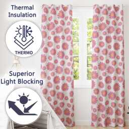 Grey Background Pink Daisy Floral Seamless Pattern Bright Center Flowers Readymade Eyelet Ring Top Thermal 100% Blackout Curtains - thumbnail 3