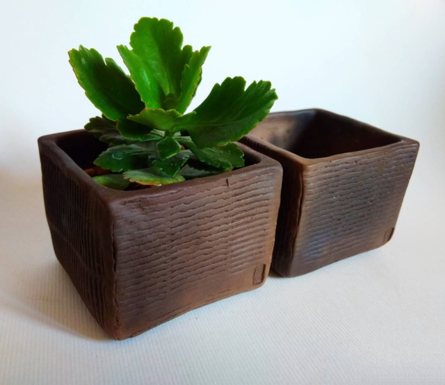 Square Black Ceramic Succulent Planter. Small Minimalist Cactus Planter Pot. Handmade Square - image 1