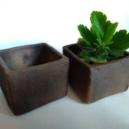 Square Black Ceramic Succulent Planter. Small Minimalist Cactus Planter Pot. Handmade Square - thumbnail 2