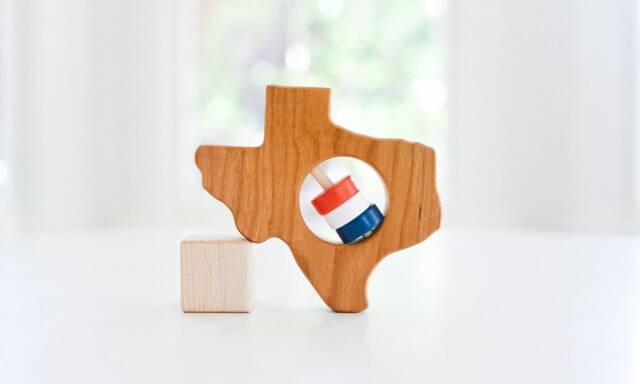 Personalized Texas Baby Rattle - Montessori Wooden Toy, Shower Gift - image 1