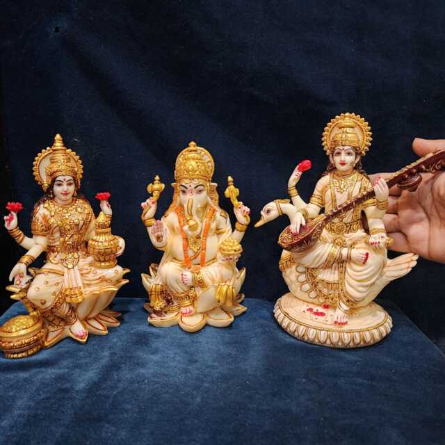 Ganesh Lakshmi Statue - Culture Marble Finished Hindu Goddess Of Money Hand Painted Work 6.5 - image 1