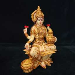 Ganesh Lakshmi Statue - Culture Marble Finished Hindu Goddess Of Money Hand Painted Work 6.5 - thumbnail 3