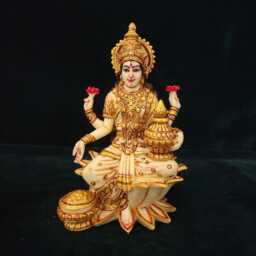 Ganesh Lakshmi Statue - Culture Marble Finished Hindu Goddess Of Money Hand Painted Work 6.5 - thumbnail 2
