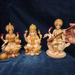 Hand Painted Ganesh Lakshmi Statue - Culture Marble Finish, 6.5