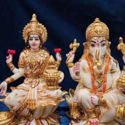 Ganesh Lakshmi Statue - Culture Marble Finished Hindu Goddess Of Money Hand Painted Work 6.5 - thumbnail 4