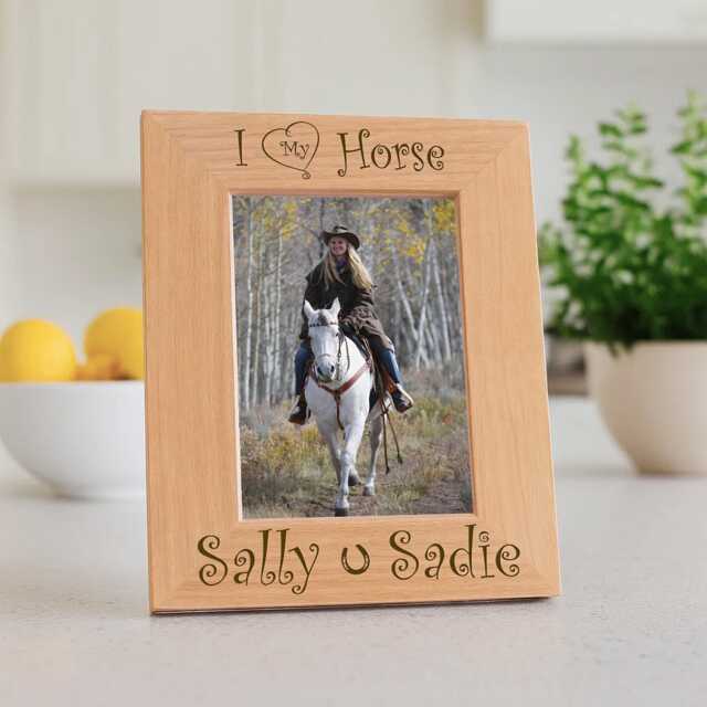 Custom Horse Lover Frame, Personalized Equestrian Gift, Rustic Western Decor, Wooden Photo Plaque, Engraved Equine Display - image 1