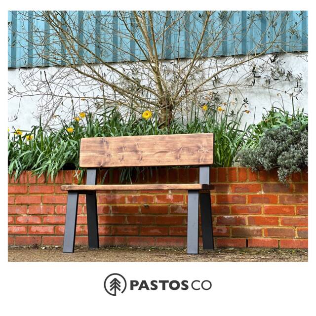 Rustic Reclaimed Wood Garden Bench Steel Legs, Easy Assembly - image 1