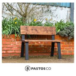 Rustic Reclaimed Wood Garden Bench Steel Legs, Easy Assembly - thumbnail 3