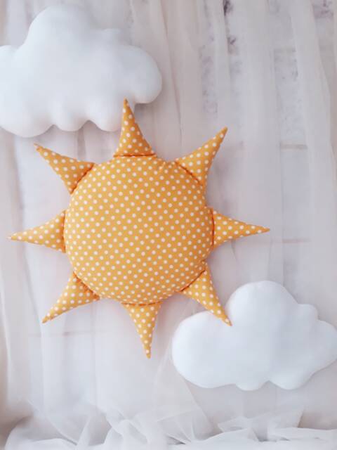 Sun & Clouds Wall Hanging , Set Nursery Decoration, Sky Nursery Wall Decor, Soft Fabric Sun, Cloud Hanging - image 1