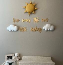 Sun & Clouds Wall Hanging , Set Nursery Decoration, Sky Nursery Wall Decor, Soft Fabric Sun, Cloud Hanging - thumbnail 2