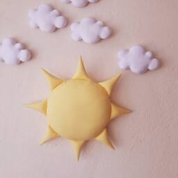 Sun & Clouds Wall Hanging , Set Nursery Decoration, Sky Nursery Wall Decor, Soft Fabric Sun, Cloud Hanging - thumbnail 3