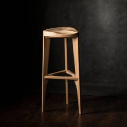 Terza Maggiore - Oak Bar Stool With Carved Seat Handmade Wood Counter
