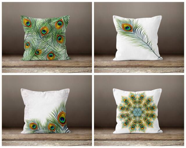 Peacock Cushion Cover-Feather Pillow Case-Decorative Case-Living Room Cover-Gift For Her Cushion-Handmade Material - image 1
