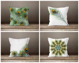 Peacock Cushion Cover-Feather Pillow Case-Decorative Case-Living Room Cover-Gift For Her Cushion-Handmade Material - thumbnail 1