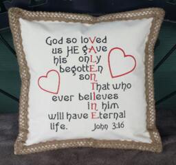 Custom Embroidered Valentine Pillow - John 316 You Chose The Colors - thumbnail 1