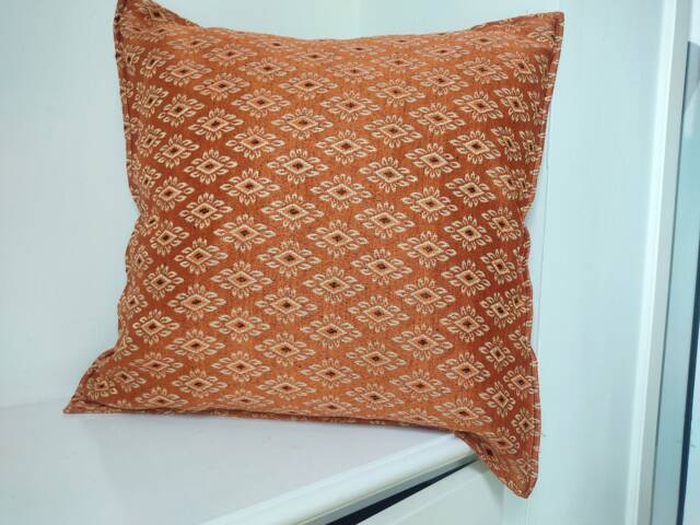Orange Metallic Cushion Cover Handmade Thai Boho Pillow, 18 Inch - image 1