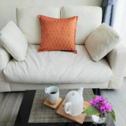 Orange Metallic Cushion Cover Handmade Thai Boho Pillow, 18 Inch - thumbnail 3