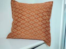 Orange Metallic Cushion Cover Handmade Thai Boho Pillow, 18 Inch