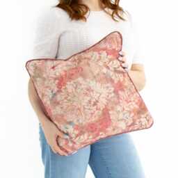 Blossom Pink Floral Velvet Cushion Cover With Piping Edge - thumbnail 1