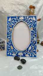 Handmade Mother Of Pearl Inlay Picture Frame For Special Occasions/ Blue Oval Shaped/6x4In Photo/ 6x8In Frame - thumbnail 1