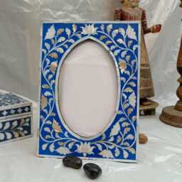 Handmade Mother Of Pearl Inlay Picture Frame For Special Occasions/ Blue Oval Shaped/6x4In Photo/ 6x8In Frame - thumbnail 4