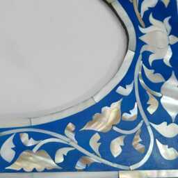 Handmade Mother Of Pearl Inlay Picture Frame For Special Occasions/ Blue Oval Shaped/6x4In Photo/ 6x8In Frame - thumbnail 3