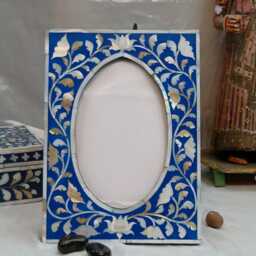 Handmade Mother Of Pearl Inlay Picture Frame For Special Occasions/ Blue Oval Shaped/6x4In Photo/ 6x8In Frame - thumbnail 2