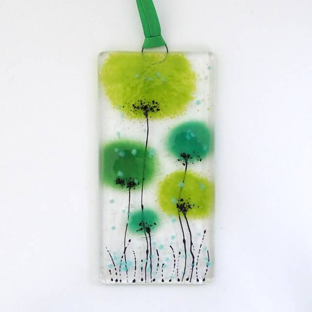 Fused Glass Wall Art - Green Flower Home Decor Fired Creations Sun Catcher Eh 1172 - image 1