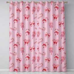 Cute Candy Cane Bows Soft Rose Background Seamless Pattern Readymade Eyelet Ring Top Thermal 100% Blackout Curtains - thumbnail 2