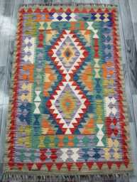 Classic Rug, Handmade Artisan Afghan Turkish Scandinavian Navajo Bohemian Wool Flatweave Multicolour Kilim Rug 156x99 cm - thumbnail 1