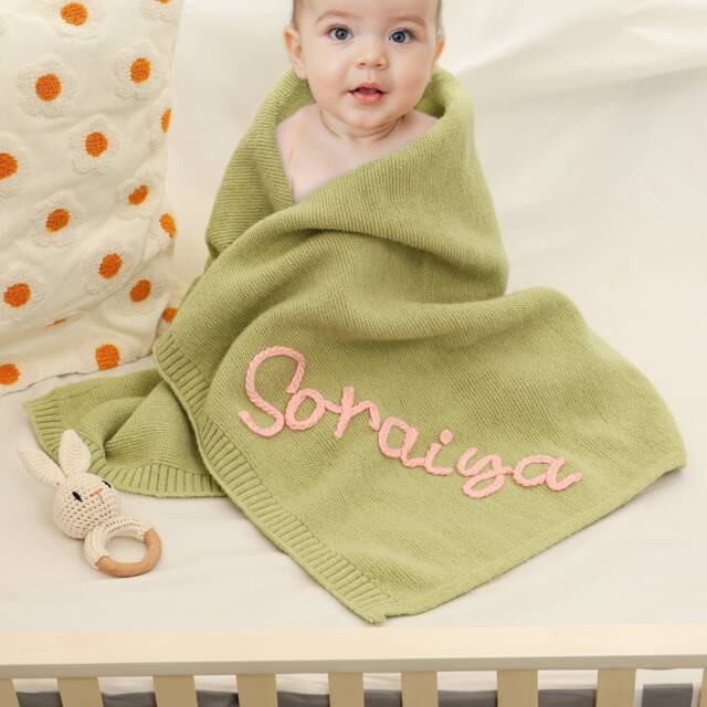 Personalized Hand Lettered Embroidered Baby Blanket, Custom 3D Stroller Name Newborn Gift, Shower Gift - image 1