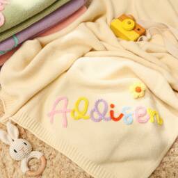 Personalized Hand Lettered Embroidered Baby Blanket, Custom 3D Stroller Name Newborn Gift, Shower Gift - thumbnail 3
