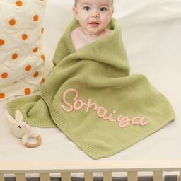 Personalized Hand Lettered Embroidered Baby Blanket, Custom 3D Stroller Name Newborn Gift, Shower Gift - thumbnail 1