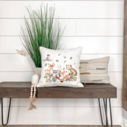 Woodland Cushion, Animals Scatter Room Decor, Forest Animals, Bear Hedgehog Bunny Owl Deer Fox - thumbnail 3