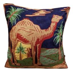 "Silk Embroidery Throw Cushion Cover - Camel 16""x16"