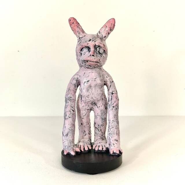 Handmade Bunny Monkey Sculpture Folk Art Table Decor - image 1