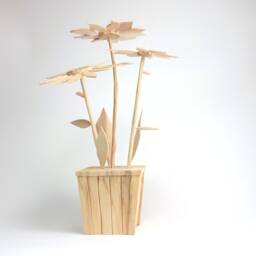 Hand-Carved Linden Wood Potted Flowers, Rustic Spring Decor - thumbnail 4