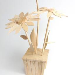 Hand-Carved Linden Wood Potted Flowers, Rustic Spring Decor - thumbnail 3