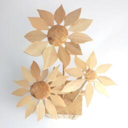 Hand-Carved Linden Wood Potted Flowers, Rustic Spring Decor - thumbnail 2