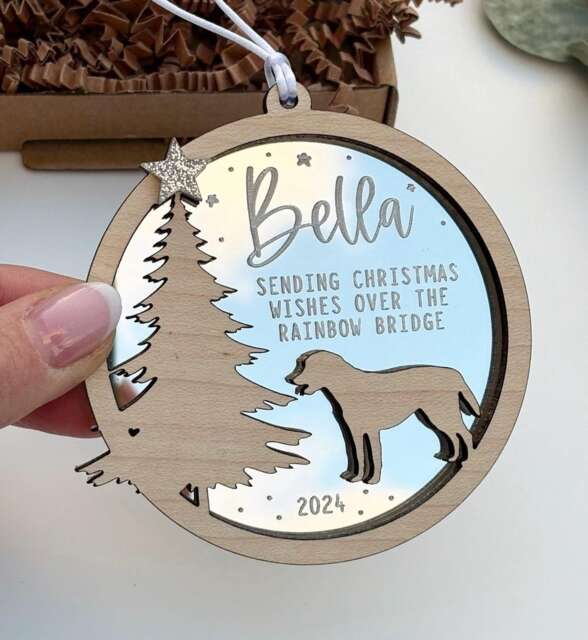 Christmas Dog Memorial Ornament, Dog Bauble, Personalised Star Decoration, Rainbow Bridge - image 1