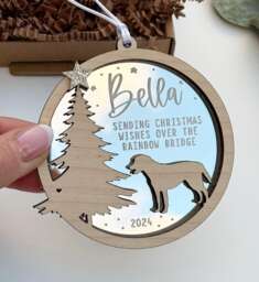 Christmas Dog Memorial Ornament, Dog Bauble, Personalised Star Decoration, Rainbow Bridge - thumbnail 1