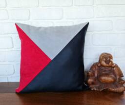 Color Block Faux Suede & Leather Pillow Cover - 16x16''